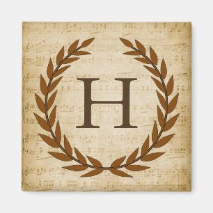 Laurel Wreath Sheet Music Monogram Initial H Magnet