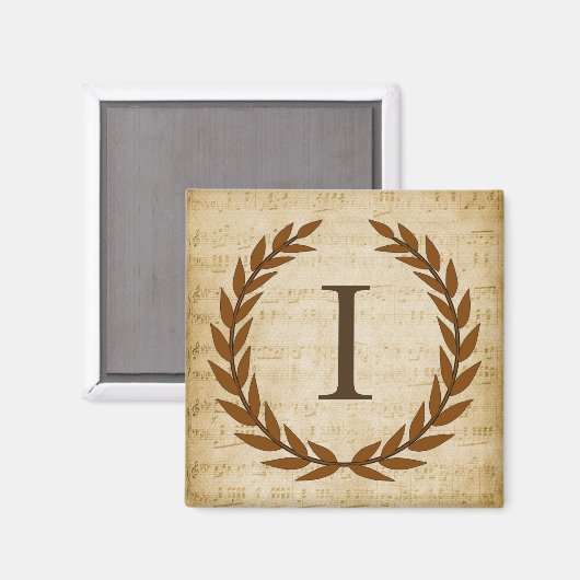Laurel Wreath Sheet Music Monogram Initial I Magnet (Vorderseite/Rückseite)