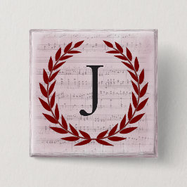 Laurel Wreath Sheet Music Monogram Initial J Button