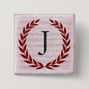 Laurel Wreath Sheet Music Monogram Initial J Button