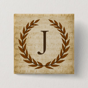 Laurel Wreath Sheet Music Monogram Initial J Button