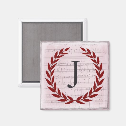 Laurel Wreath Sheet Music Monogram Initial J Magnet (Vorderseite/Rückseite)