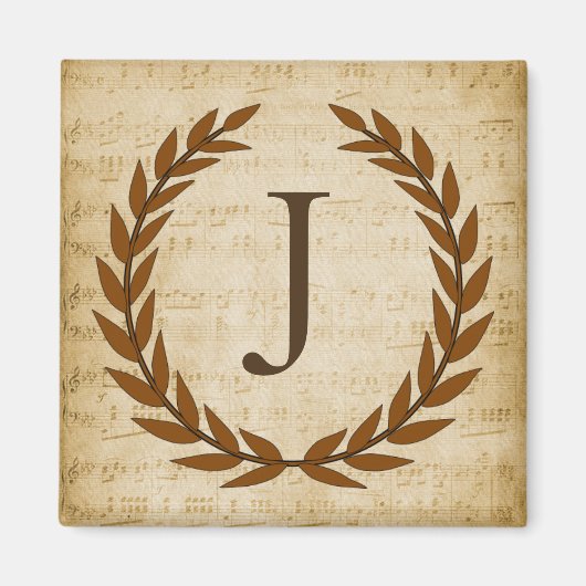 Laurel Wreath Sheet Music Monogram Initial J Magnet (Vorne)
