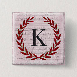 Laurel Wreath Sheet Music Monogram Initial K Button