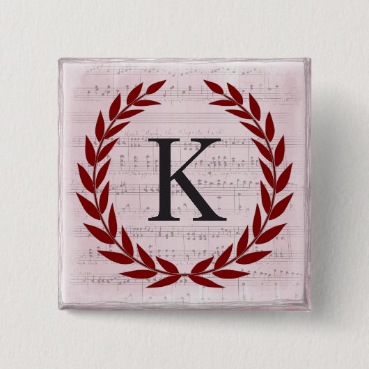 Laurel Wreath Sheet Music Monogram Initial K Button (Vorderseite)