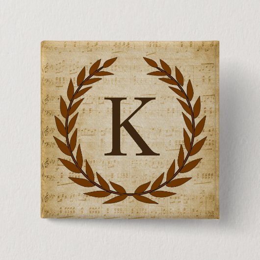 Laurel Wreath Sheet Music Monogram Initial K Button (Vorderseite)