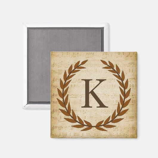 Laurel Wreath Sheet Music Monogram Initial K Magnet (Vorderseite/Rückseite)