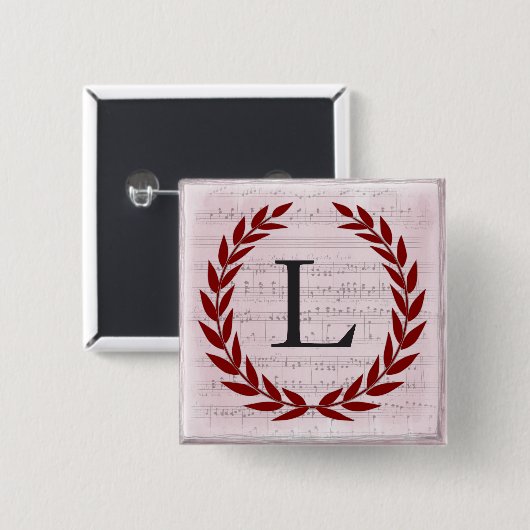Laurel Wreath Sheet Music Monogram Initial L Button (Vorne & Hinten)