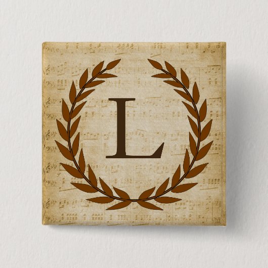 Laurel Wreath Sheet Music Monogram Initial L Button (Vorderseite)