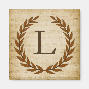 Laurel Wreath Sheet Music Monogram Initial L Magnet