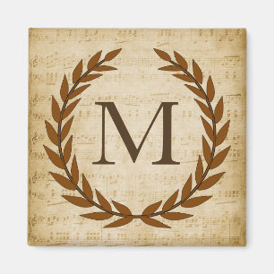 Laurel Wreath Sheet Music Monogram Initial Magnet
