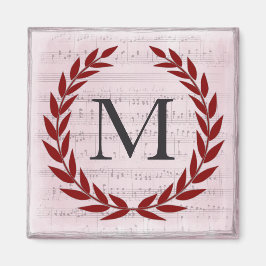 Laurel Wreath Sheet Music Monogram Initial Magnet