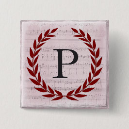 Laurel Wreath Sheet Music Monogram Initial P Button