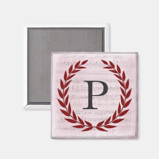 Laurel Wreath Sheet Music Monogram Initial P Magnet (Vorderseite/Rückseite)