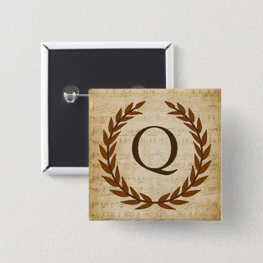 Laurel Wreath Sheet Music Monogram Initial Q Button (Vorne & Hinten)