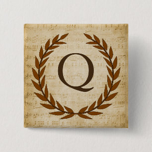 Laurel Wreath Sheet Music Monogram Initial Q Button