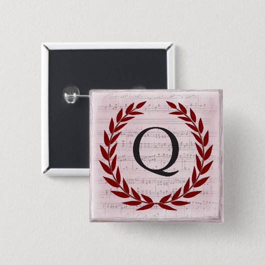 Laurel Wreath Sheet Music Monogram Initial Q Button (Vorne & Hinten)
