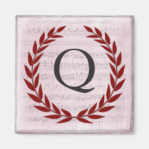 Laurel Wreath Sheet Music Monogram Initial Q Magnet