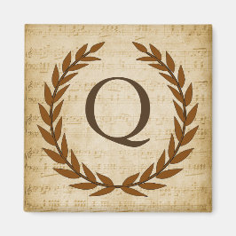 Laurel Wreath Sheet Music Monogram Initial Q Magnet