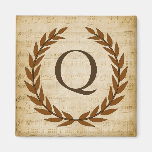 Laurel Wreath Sheet Music Monogram Initial Q Magnet (Vorne)