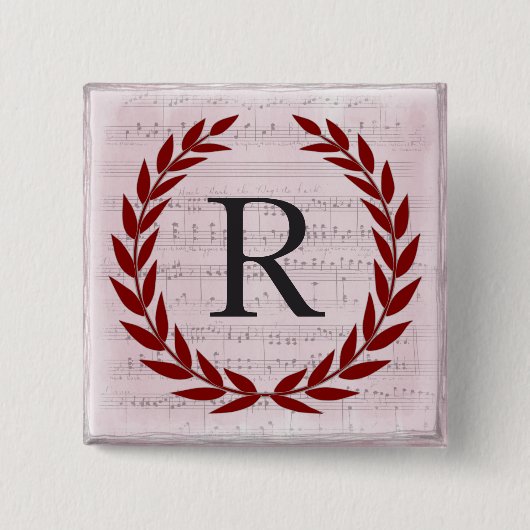 Laurel Wreath Sheet Music Monogram Initial R Button (Vorderseite)