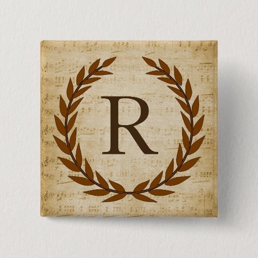 Laurel Wreath Sheet Music Monogram Initial R Button (Vorderseite)