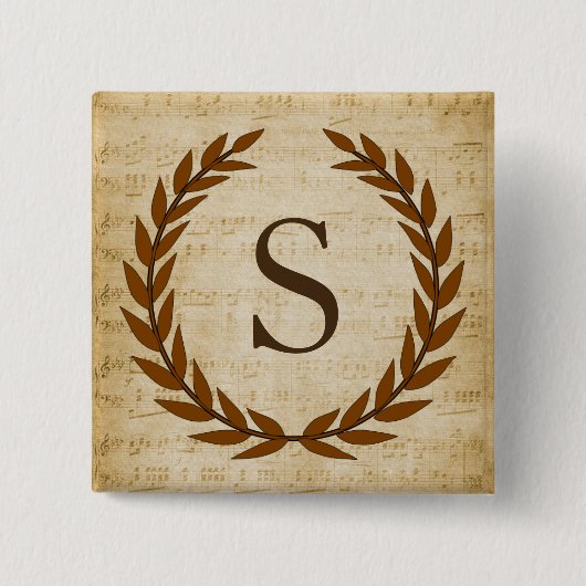 Laurel Wreath Sheet Music Monogram Initial S Button (Vorderseite)