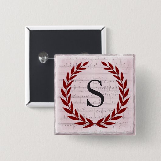 Laurel Wreath Sheet Music Monogram Initial S Button (Vorne & Hinten)