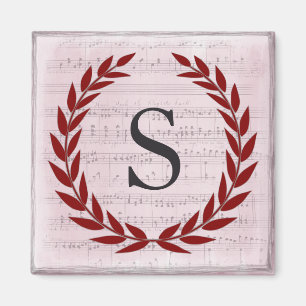 Laurel Wreath Sheet Music Monogram Initial S Magnet