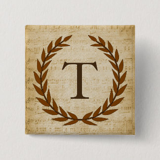 Laurel Wreath Sheet Music Monogram Initial T Button