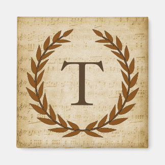 Laurel Wreath Sheet Music Monogram Initial T Magnet