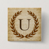Laurel Wreath Sheet Music Monogram Initial U Button (Vorderseite)
