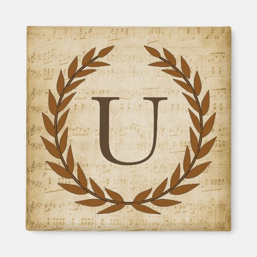 Laurel Wreath Sheet Music Monogram Initial U Magnet (Vorne)