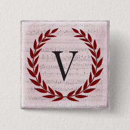 Laurel Wreath Sheet Music Monogram Initial V Button