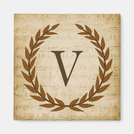 Laurel Wreath Sheet Music Monogram Initial V Magnet