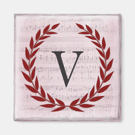 Laurel Wreath Sheet Music Monogram Initial V Magnet