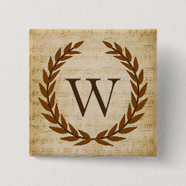 Laurel Wreath Sheet Music Monogram Initial W Button