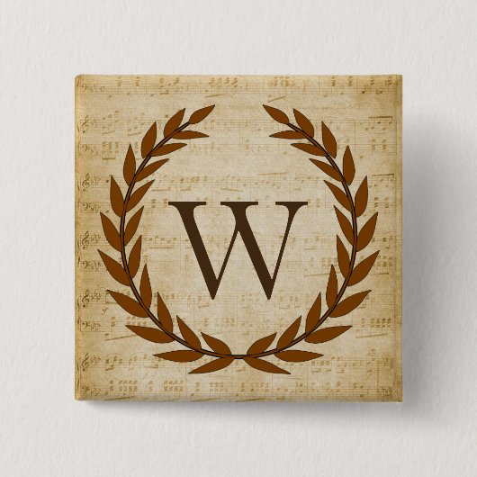 Laurel Wreath Sheet Music Monogram Initial W Button (Vorderseite)