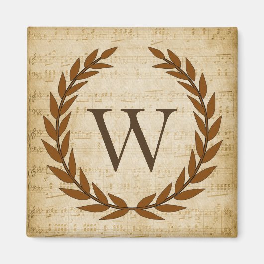 Laurel Wreath Sheet Music Monogram Initial W Magnet (Vorne)