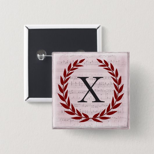 Laurel Wreath Sheet Music Monogram Initial X Button (Vorne & Hinten)