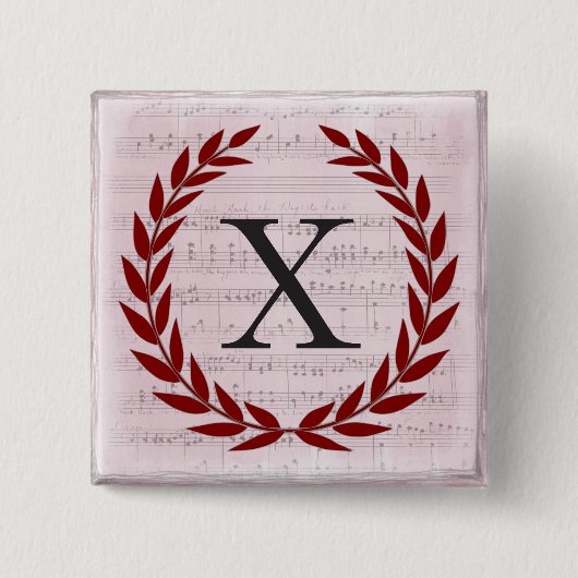 Laurel Wreath Sheet Music Monogram Initial X Button (Vorderseite)