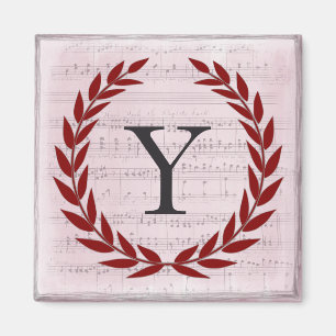 Laurel Wreath Sheet Music Monogram Initial Y Magnet