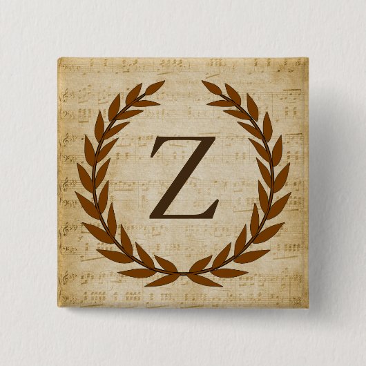 Laurel Wreath Sheet Music Monogram Initial Z Button (Vorderseite)