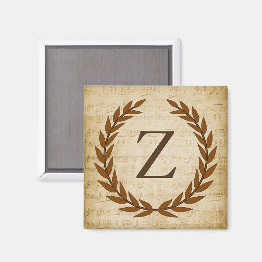 Laurel Wreath Sheet Music Monogram Initial Z Magnet (Vorderseite/Rückseite)