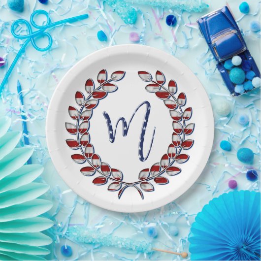 Laurel Wreath US Flagge Monogram m Pappteller (Party)