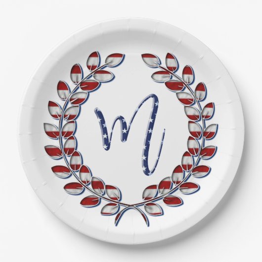 Laurel Wreath US Flagge Monogram m Pappteller (Vorderseite)