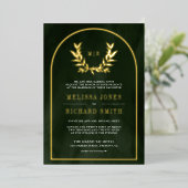 Laurel Wreath Verlasst Olive Green Wedding Gold Folieneinladung (Stehend vorne)