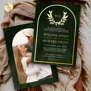 Laurel Wreath Verlasst Olive Green Wedding Gold Folieneinladung