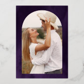 Laurel Wreath Verlasst Royal Lila Wedding Gold Folieneinladung (Rückseite)