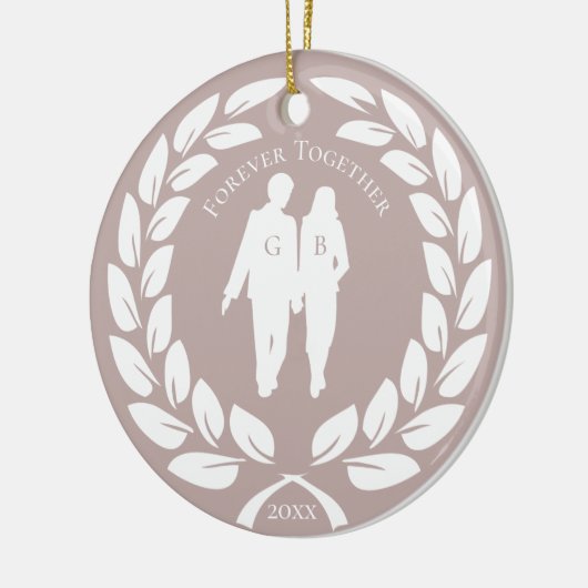 Laurel Wreath Wedding Couple Rose Gold Mit Monogra Keramik Ornament (Links)